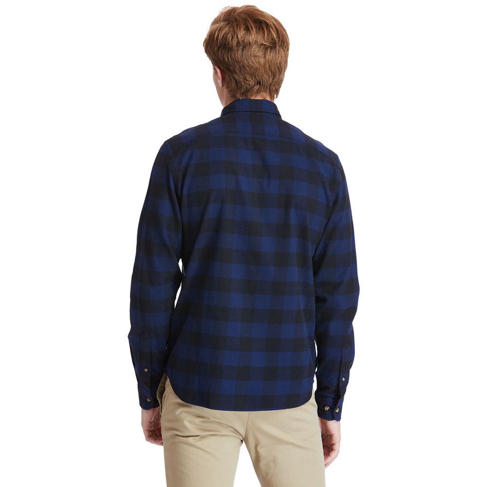 Timberland Mens Shirts Mascoma River Slim-Fit Long-Sleeve Check - Navy - India MW4062319